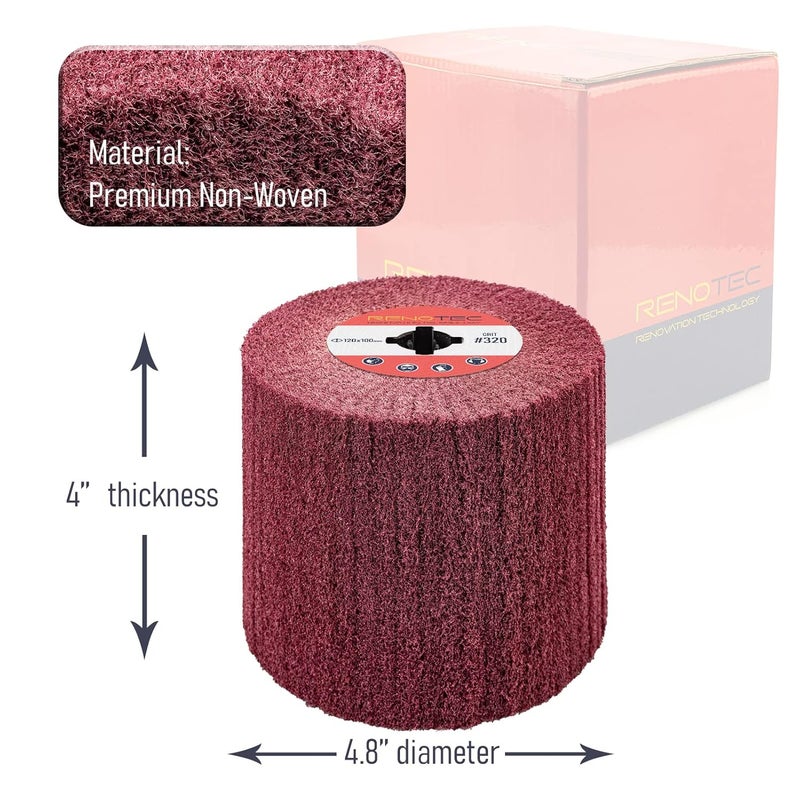 RENOTEC 120x100mm Non-Woven Abrasive Flap Wire Drawing Polishing Burnishing Wheel for The Surface Treatment of Metal Products (320 GRIT) - Image 4